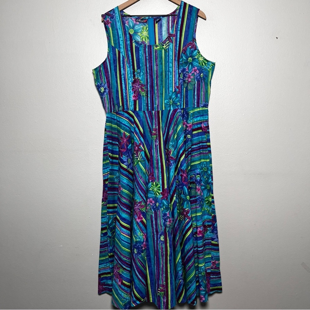 VTG Phool Women Maxi Dress 18W Resort Paradise Floral Swing Summer Vacation‎